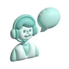 Icône 3D personne avec casque et bulle de message — formateur dédié humain en visioconférence