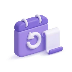Icône 3D calendrier et flèche de retour — engagement délai de rétractation 14 jours formation CPF