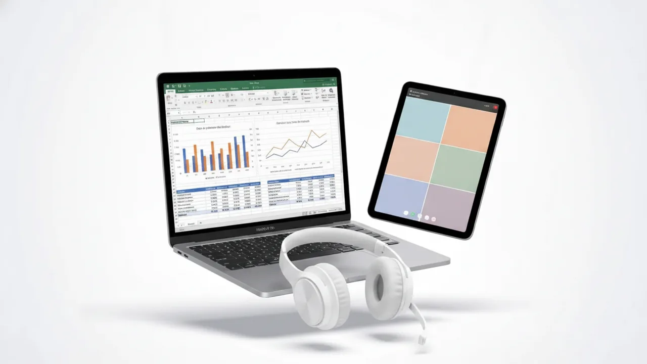 Mockup laptop et tablette avec tableau de bord Microsoft Excel — formation Excel 100% en ligne certifiante CPF