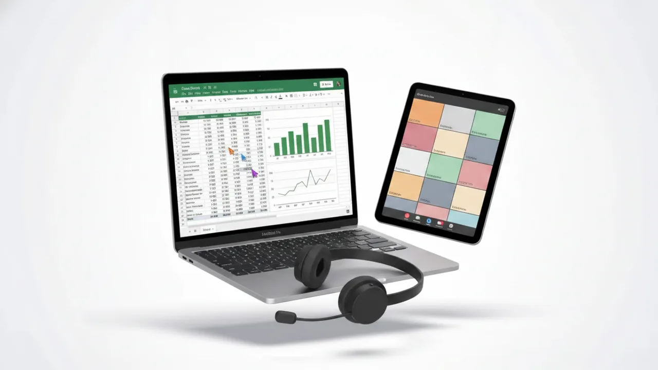 Mockup laptop et tablette avec Google Sheets — formation Google Sheets 100% en ligne certifiante