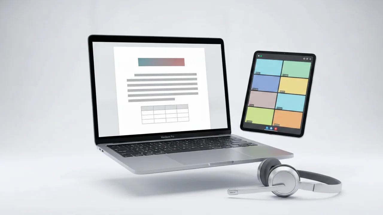 Mockup laptop et tablette avec document Microsoft Word et mise en page — formation Word 100% en ligne certifiante CPF