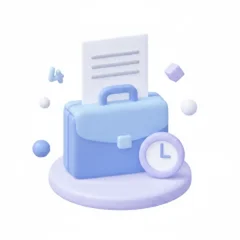 Icône 3D mallette et horloge — gestion d'activité pour indépendants