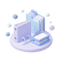 Icône 3D classeurs et bannette — administration et secrétariat