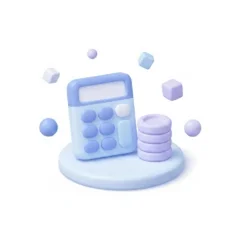 Icône 3D calculatrice et pièces — finance et comptabilité