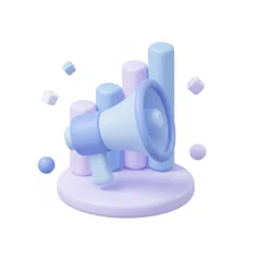 Icône 3D mégaphone et graphique — marketing et commercial