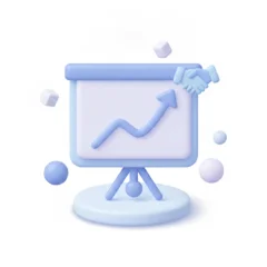Icône 3D présentation et courbe de croissance — pitch commercial
