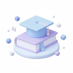 Icône 3D toque et mémoire relié — soutenance académique