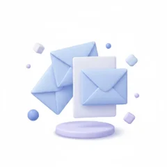 Icône 3D lettres en éventail — courriers commerciaux et publipostage