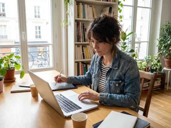 Freelance créative travaillant dans un espace de co-working