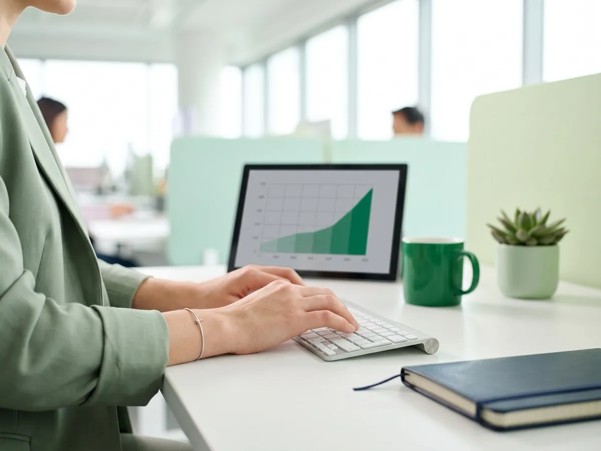 Salariée travaillant sur un tableur au bureau