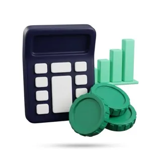 Icône 3D calculatrice et pièces, Excel pour la finance et la comptabilité
