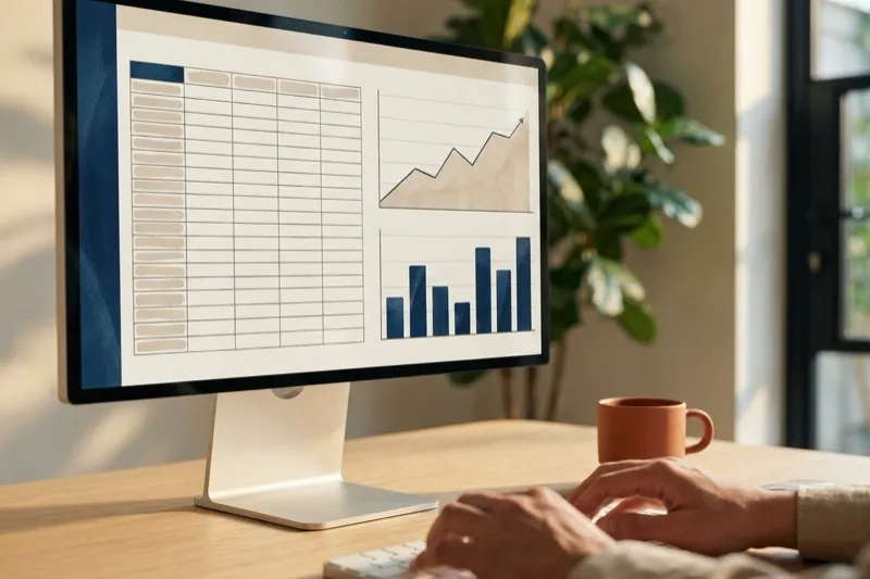 Écran de tableur avec graphiques et tableaux de données — formation Excel à Lille