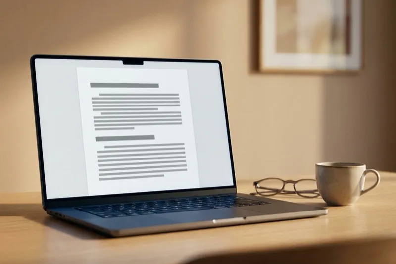 Document texte structuré sur ordinateur portable — formation Word à Nîmes