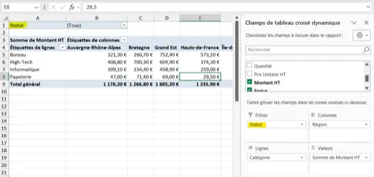 Filtrer un tableau croisé dynamique Excel avec la zone Filtres