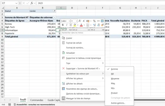 Changer la fonction de synthèse dans un tableau croisé dynamique Excel