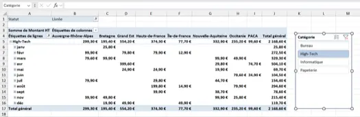 Segments visuels pour filtrer un tableau croisé dynamique Excel