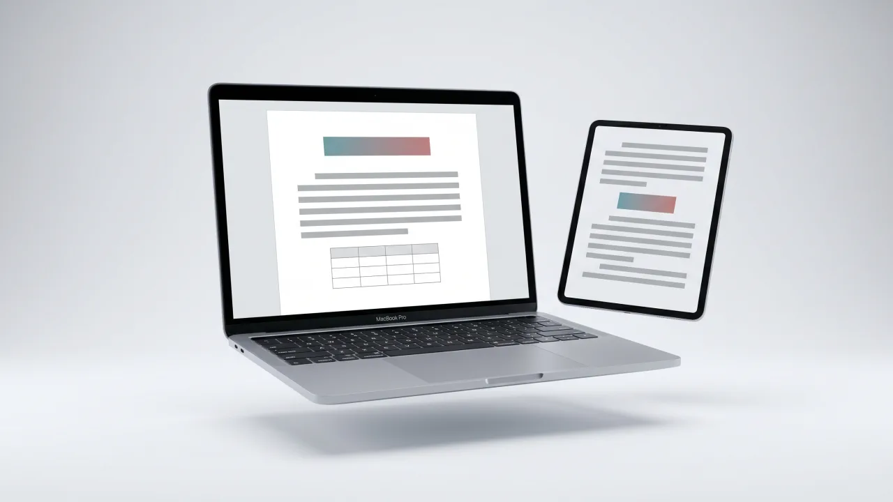 Mockup laptop et tablette avec document Microsoft Word et mise en page — formation Word 100% en ligne certifiante CPF