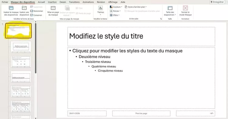 Initiation masque de diapositive PowerPoint
