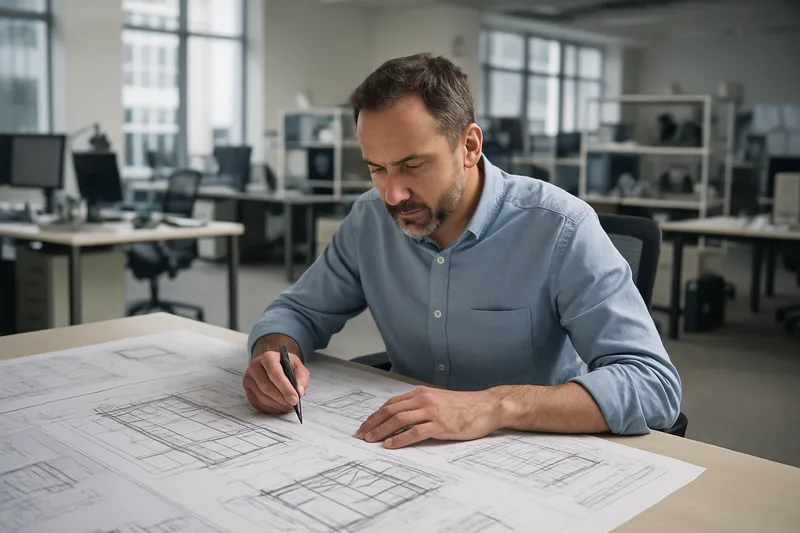 Formation CAO 3D à Bordeaux — technicien bureau d'études devant plans de construction