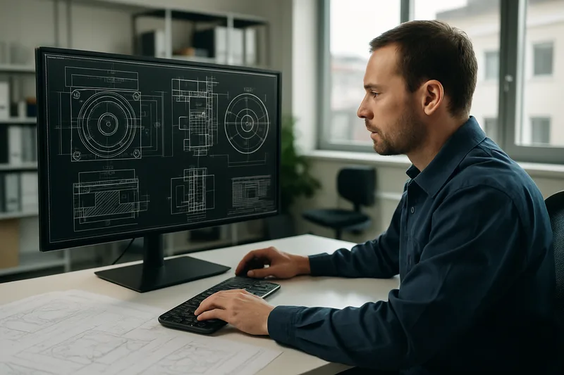 Technicien bureau d'études CAO 3D à Clermont-Ferrand travaillant sur un plan technique