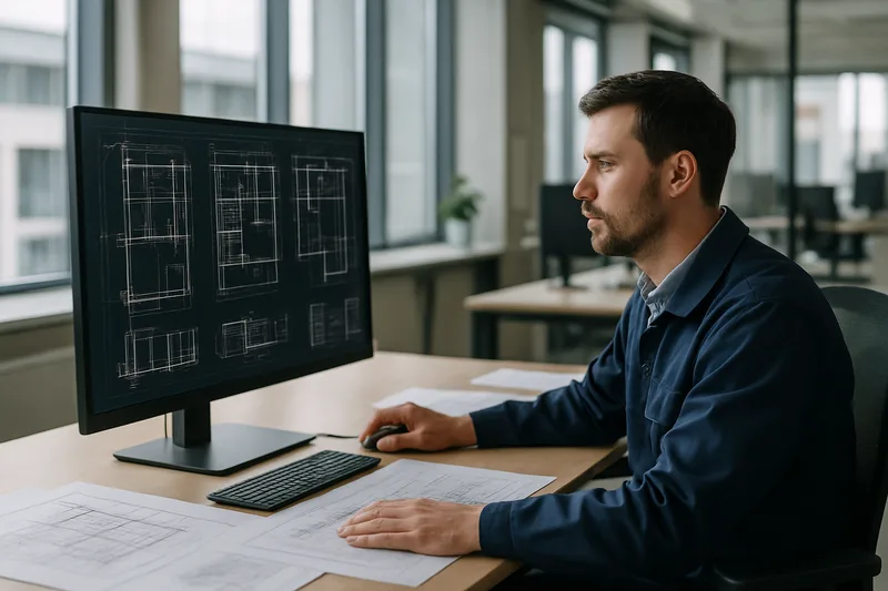 Technicien bureau d'études CAO 3D à Dijon travaillant sur des plans architecturaux