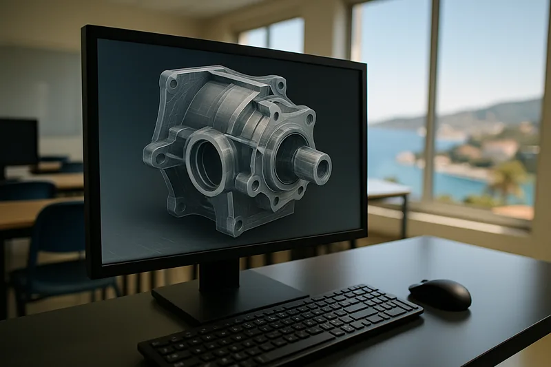 Écran de logiciel AutoCAD affichant un modèle 3D industriel, formation CAO 3D La Seyne-sur-Mer