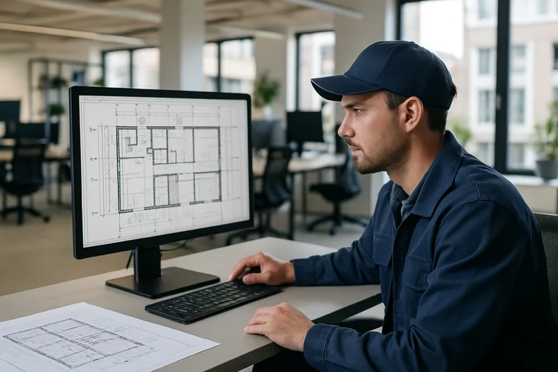 Technicien bureau d'études travaillant sur des plans CAO 3D à Montpellier