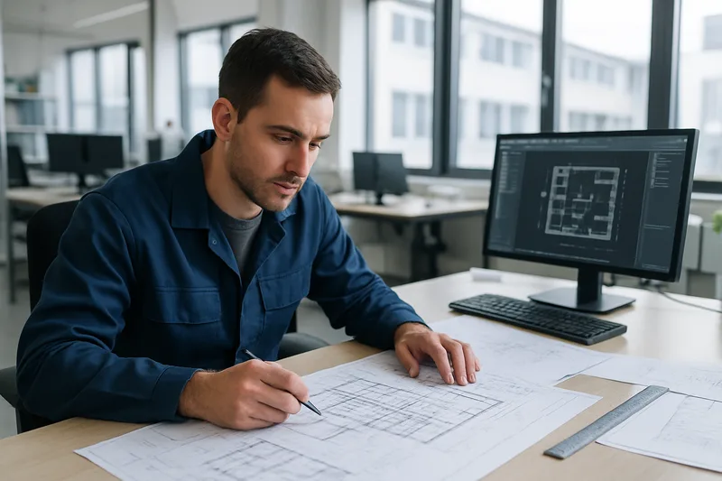 Technicien bureau d'études CAO 3D à Nantes travaillant sur un plan architectural