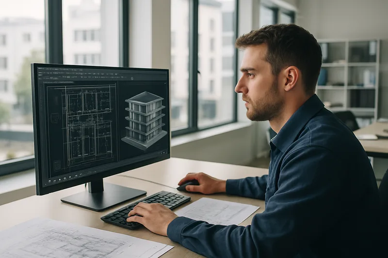 Technicien en bureau d'études consultant des plans CAO 3D à Rennes