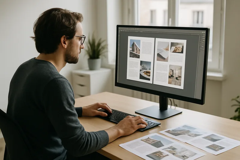 Graphiste PAO travaillant sur une mise en page professionnelle à Dijon