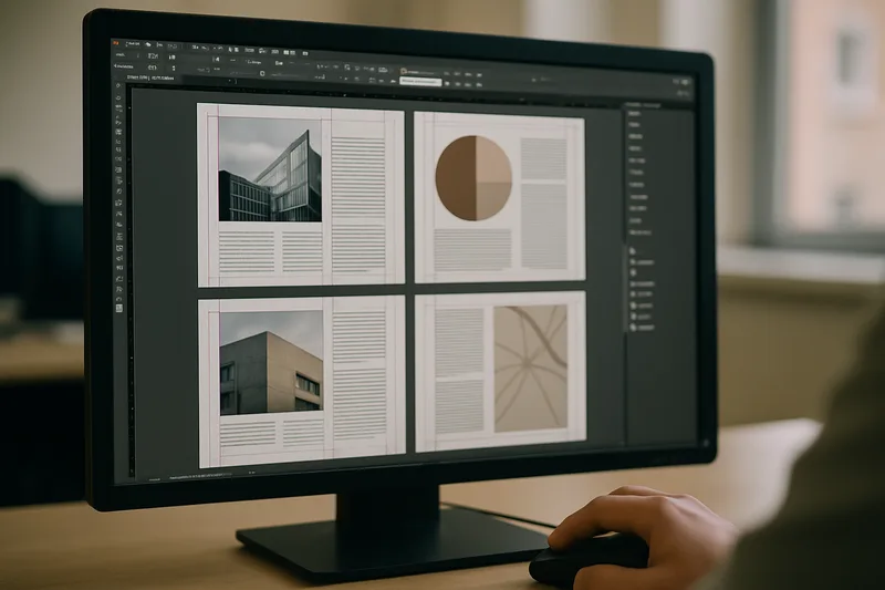 Écran affichant une mise en page InDesign lors d'une formation PAO à Lille
