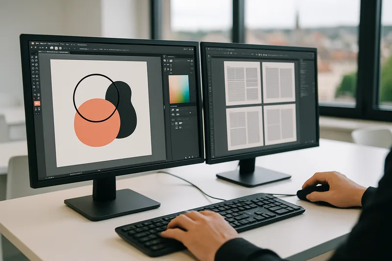 Écran Adobe InDesign et Illustrator lors d'une séance de formation PAO à Limoges