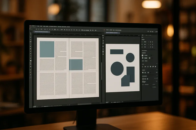 Écran InDesign mise en page brochure — formation PAO Lyon