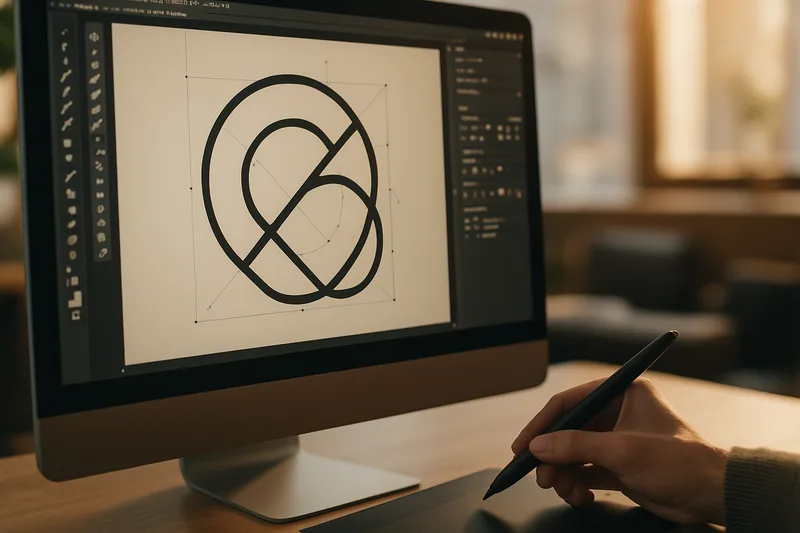 Écran Adobe Illustrator lors d'une formation PAO à Marignane, création d'un logo vectoriel