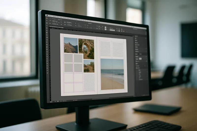 Écran InDesign lors d'une session de formation PAO à Nice avec mise en page professionnelle