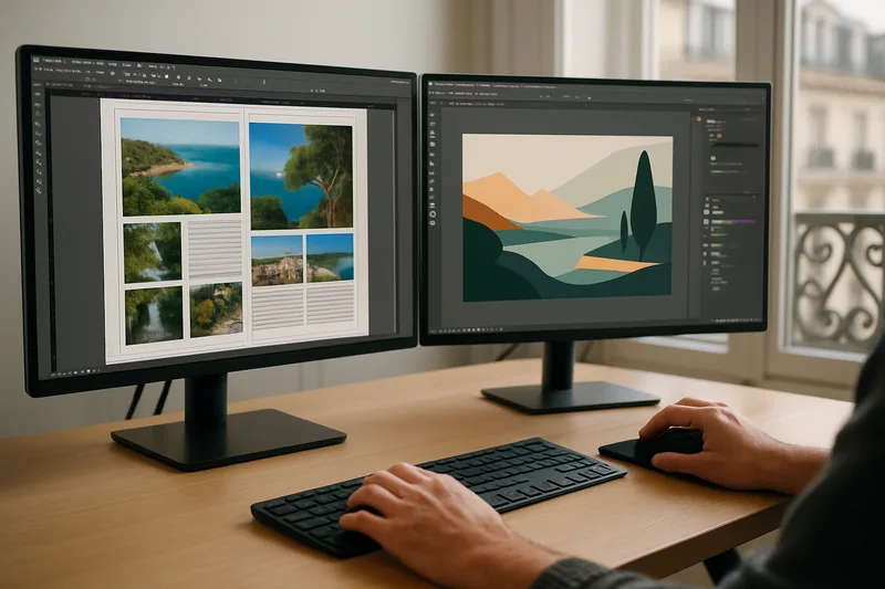 Écran InDesign et Illustrator ouverts lors d'une formation PAO à Nîmes