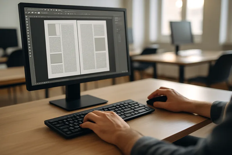 Écran InDesign lors d'une session de formation PAO à Reims — mise en page d'une brochure professionnelle