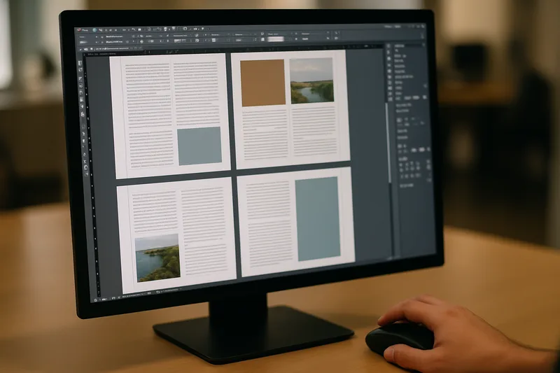 Écran affichant une mise en page InDesign lors d'une formation PAO à Rennes