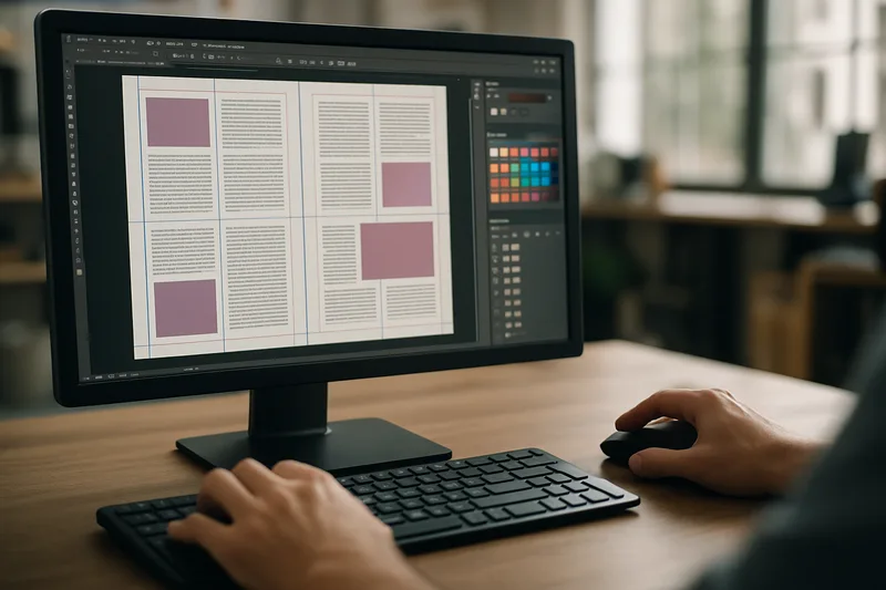 Écran InDesign avec mise en page d'une brochure — formation PAO Saint-Étienne