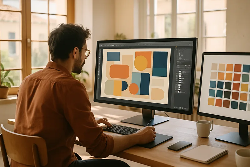 Formation PAO à Toulon : graphiste travaillant sur une mise en page professionnelle dans un studio de création varois