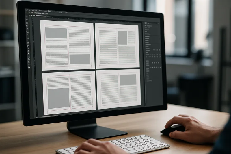 Écran InDesign montrant la mise en page d'une brochure professionnelle lors d'une formation PAO à Toulon