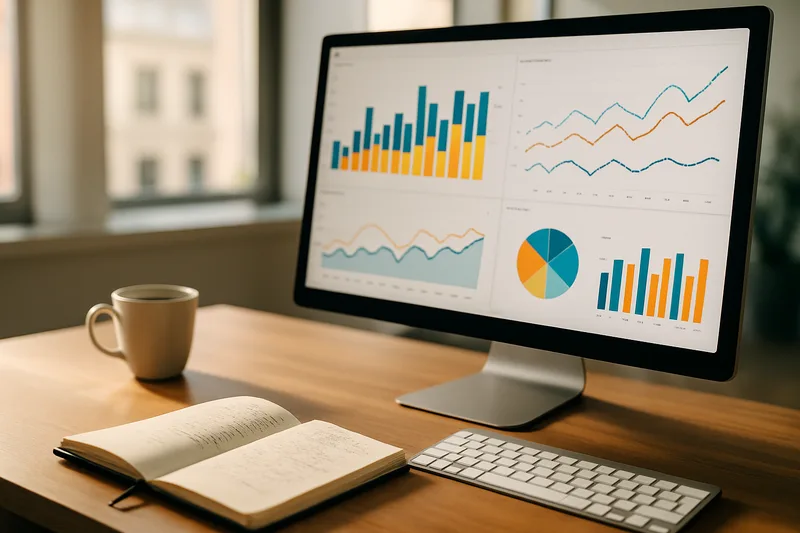 Tableau de bord Google Analytics sur écran — pilotage de campagne webmarketing depuis un bureau à Bordeaux