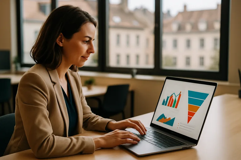 Professionnelle en formation webmarketing à Dijon analysant une stratégie d'acquisition digitale