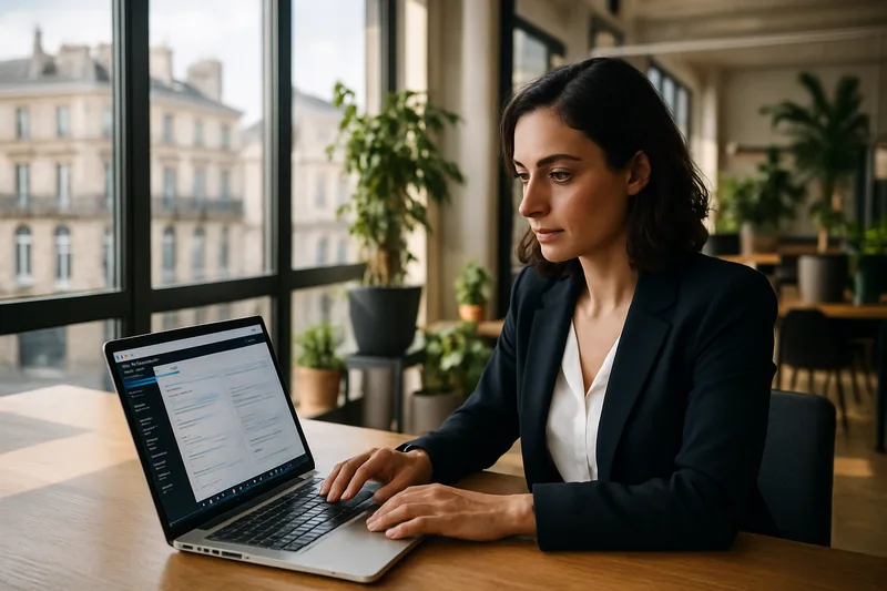 Professionnelle travaillant sur son site WordPress dans un espace de coworking à Bordeaux