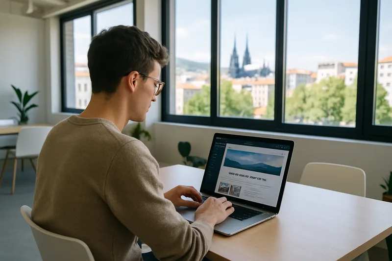 Formation WordPress à Clermont-Ferrand — participant travaillant sur un site web dans un espace de coworking