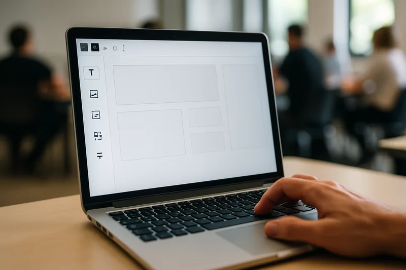 Interface WordPress à Marignane — éditeur de blocs Gutenberg sur écran d'ordinateur portable lors d'une formation professionnelle