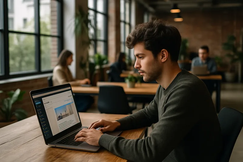 Formation WordPress à Nantes — apprenant travaillant sur la création d'un site web dans un espace de coworking nantais