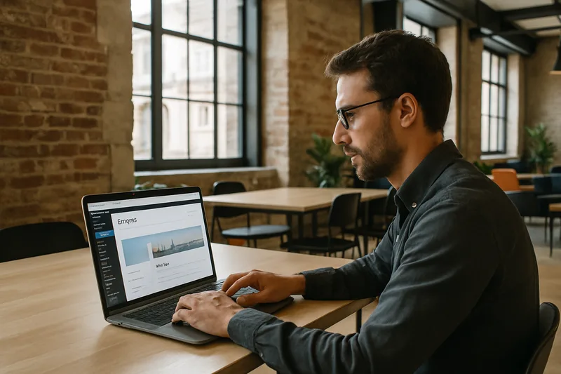 Professionnel stéphanois travaillant sur un site WordPress dans un espace de coworking à Saint-Étienne