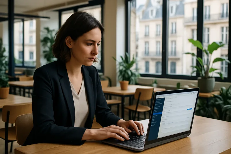 Formation WordPress à Villeurbanne : professionnelle travaillant sur son site web dans un espace de coworking