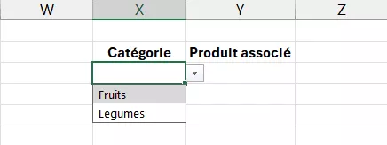 Tableau Excel avec première colonne contenant une liste déroulante de catégories